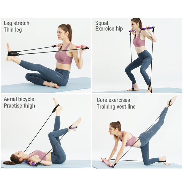 Fitness Pilates Bar Kit with Resistance Band Portable Fitness Pilate Stick Crossfit Bodybuild Yoga Elastic Band Exercise Workout