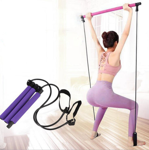 Fitness Pilates Bar Kit with Resistance Band Portable Fitness Pilate Stick Crossfit Bodybuild Yoga Elastic Band Exercise Workout