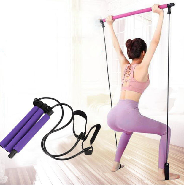 Fitness Pilates Bar Kit with Resistance Band Portable Fitness Pilate Stick Crossfit Bodybuild Yoga Elastic Band Exercise Workout